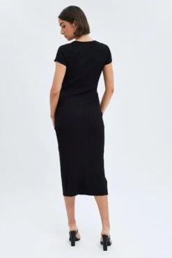Black Knit Dress Short Sleeve Bodycon Midi -Midi Dresses Style dd1461 40r black 5