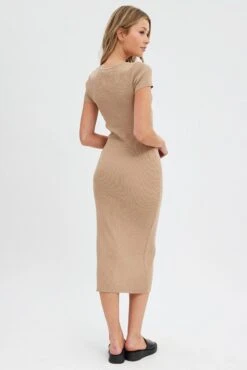Beige Knit Dress Short Sleeve Bodycon Midi 12 Beige Knit Dress Short Sleeve Bodycon Midi -Midi Dresses Style dd1461 40r camel 5