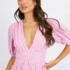 Pink Midi Dress Puff Sleeve -Midi Dresses Style dd1485d 36p pink 1