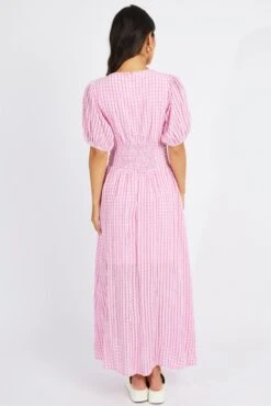 Pink Midi Dress Puff Sleeve -Midi Dresses Style dd1485d 36p pink 5