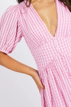 Pink Midi Dress Puff Sleeve -Midi Dresses Style dd1485d 36p pink 6