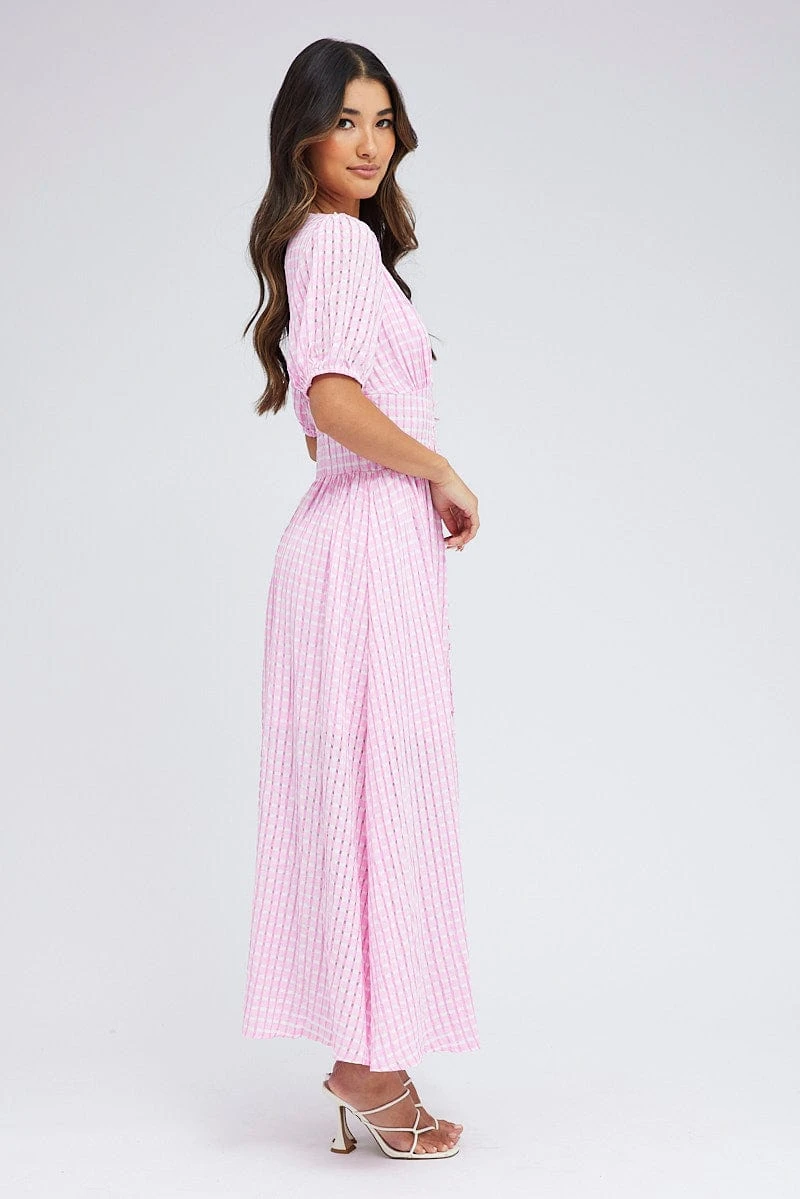 Purple Check Midi Dress Puff Sleeve 6 Purple Check Midi Dress Puff Sleeve - Image 4