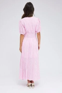 Purple Check Midi Dress Puff Sleeve 12 Purple Check Midi Dress Puff Sleeve -Midi Dresses Style dd1485d 36pb check 5