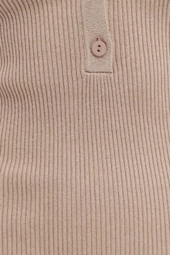 Beige Knit Dress Short Sleeve Maxi Collared -Midi Dresses Style dd1487 40rb beige 6