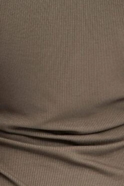 Green Midi Dress Long Sleeve High Neck Rib Jersey -Midi Dresses Style dd1548 35rb khaki 6