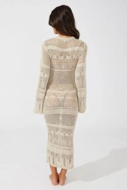 Beige Knit Dress Long Sleeve Crochet -Midi Dresses Style dd1635 40rb camel 5