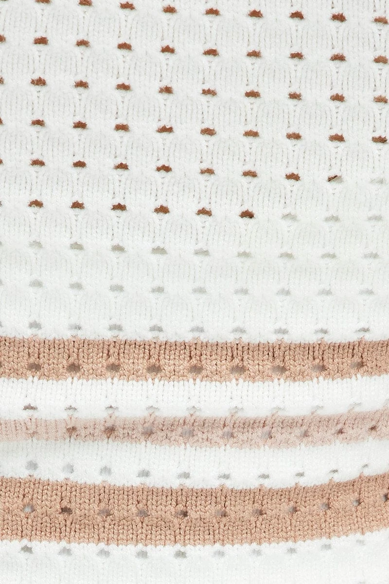 Beige Stripe Knit Dress Sleeveless Crochet 8 Beige Stripe Knit Dress Sleeveless Crochet - Image 6