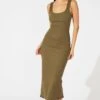 Green Midi Dress Sleeveless Bodycon Rib -Midi Dresses Style dd1682a 84rb khaki 1
