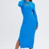 Blue Midi Dress Long Sleeve Mock Neck Cut Out Bodycon -Midi Dresses Style dd1689 84cb azure 1