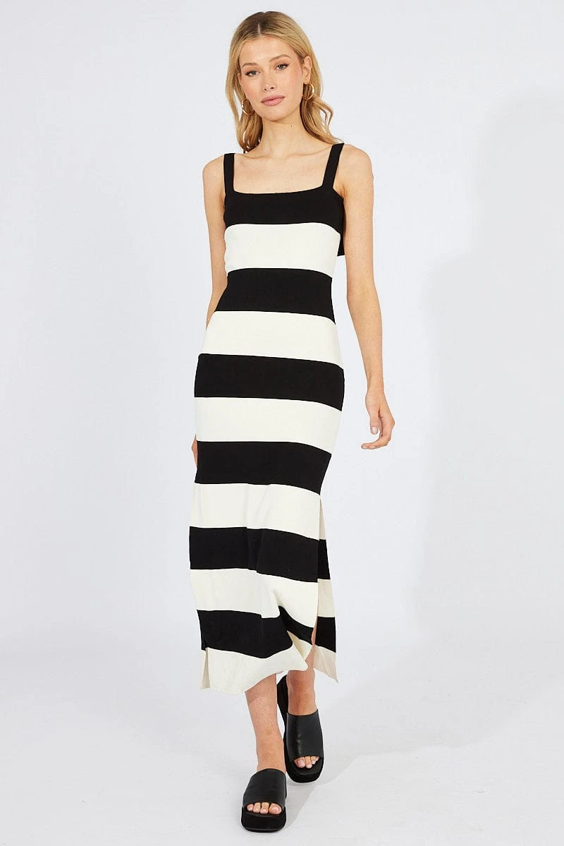 Black Stripe Knit Dress Sleeveless Tie Shoulder 3 Black Stripe Knit Dress Sleeveless Tie Shoulder