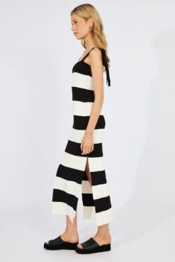 Black Stripe Knit Dress Sleeveless Tie Shoulder 11 Black Stripe Knit Dress Sleeveless Tie Shoulder -Midi Dresses Style dd1752 40rb stripe 4
