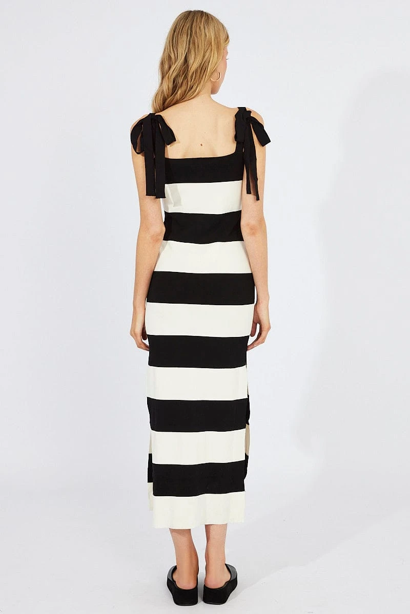 Black Stripe Knit Dress Sleeveless Tie Shoulder 7 Black Stripe Knit Dress Sleeveless Tie Shoulder - Image 5
