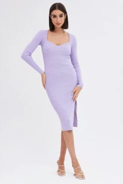 Purple Knit Dress Sweetheart Neck Long Sleeve Midi 10 Purple Knit Dress Sweetheart Neck Long Sleeve Midi -Midi Dresses Style dd2242a 40p lilac 3