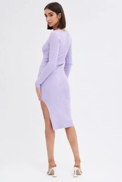Purple Knit Dress Sweetheart Neck Long Sleeve Midi 12 Purple Knit Dress Sweetheart Neck Long Sleeve Midi -Midi Dresses Style dd2242a 40p lilac 5