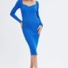 Blue Knit Dress Sweetheart Neck Long Sleeve Midi -Midi Dresses Style dd2242a 40pb blue 1