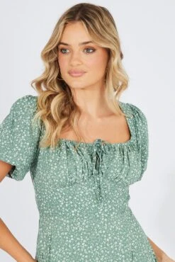 Green Floral Midi Dress Puff Sleeve Midi -Midi Dresses Style dd2244f 81pb floral 3