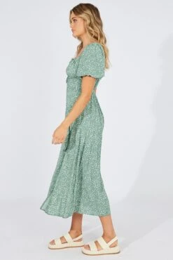 Green Floral Midi Dress Puff Sleeve Midi -Midi Dresses Style dd2244f 81pb floral 4