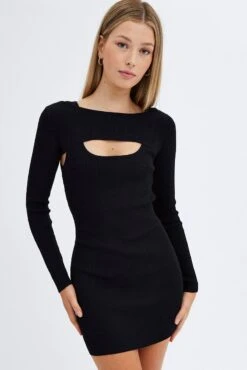 Black Knit Dress Long Sleeve Shrug Set 10 Black Knit Dress Long Sleeve Shrug Set -Midi Dresses Style dd2563 40pb black 3
