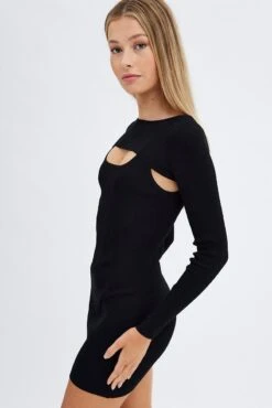 Black Knit Dress Long Sleeve Shrug Set 11 Black Knit Dress Long Sleeve Shrug Set -Midi Dresses Style dd2563 40pb black 4