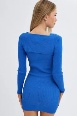 Blue Knit Dress Long Sleeve Shrug Set -Midi Dresses Style dd2563 40pb blue 5