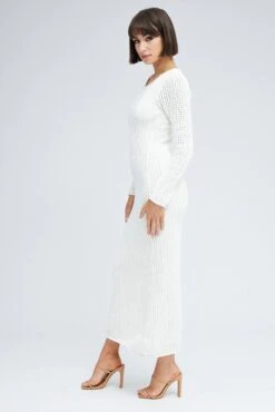 White Crochet Maxi Knit Dress -Midi Dresses Style dd2575 40pb white 4