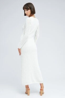 White Crochet Maxi Knit Dress -Midi Dresses Style dd2575 40pb white 5