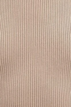 Beige Knit Dress Sleeveless Round Neck Belted Midi -Midi Dresses Style dd2678 40p beige 6