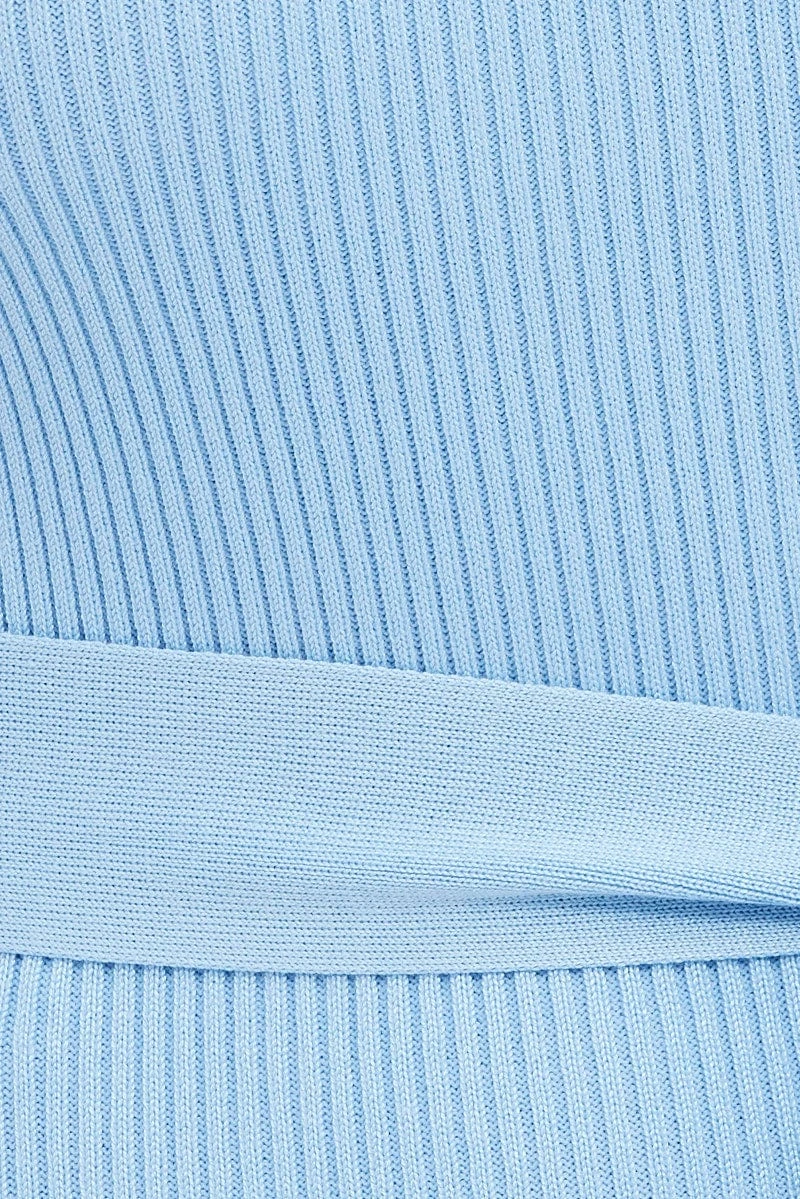 Blue Knit Dress Sleeveless Round Neck Belted Midi 8 Blue Knit Dress Sleeveless Round Neck Belted Midi - Image 6