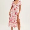 Pink Floral Midi Dress Short Sleeve Sweet Heart Neck -Midi Dresses Style dd2726a 81pb floral 1