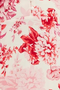 Pink Floral Midi Dress Short Sleeve Sweet Heart Neck -Midi Dresses Style dd2726a 81pb floral 6