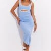 Blue Knit Dress Midi Sleeveless Contrast Binding -Midi Dresses Style dd2755 40pb blue 1