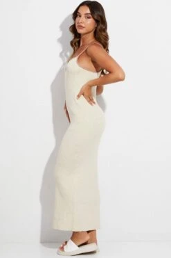 Beige Knit Dress Midi Contrast Bind -Midi Dresses Style dd2766 40pb nude 4