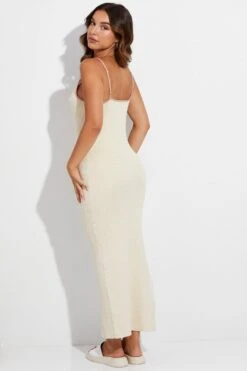 Beige Knit Dress Midi Contrast Bind -Midi Dresses Style dd2766 40pb nude 5