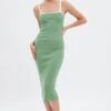 Green Knit Dress Sleeveless Midi Contrast Bind -Midi Dresses Style dd2835 40pb sage 1