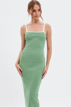 Green Knit Dress Sleeveless Midi Contrast Bind 9 Green Knit Dress Sleeveless Midi Contrast Bind -Midi Dresses Style dd2835 40pb sage 2