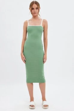 Green Knit Dress Sleeveless Midi Contrast Bind 10 Green Knit Dress Sleeveless Midi Contrast Bind -Midi Dresses Style dd2835 40pb sage 3