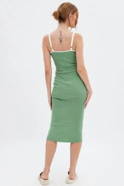 Green Knit Dress Sleeveless Midi Contrast Bind 12 Green Knit Dress Sleeveless Midi Contrast Bind -Midi Dresses Style dd2835 40pb sage 5