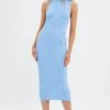 Blue Knit Dress Midi Square Neck -Midi Dresses Style dd2836a 40pb sky blue 1