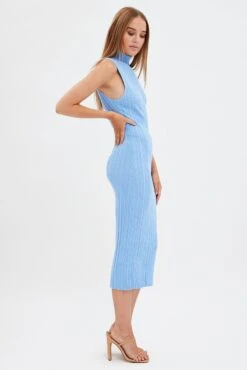 Blue Knit Dress Midi Square Neck -Midi Dresses Style dd2836a 40pb sky blue 4