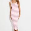 Pink Stripe Knit Dress Midi Square Neck -Midi Dresses Style dd2844a 40pb stripe 1