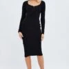 Black Knit Dress Long Sleeve Midi -Midi Dresses Style dd2992 40p black 1