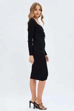 Black Knit Dress Long Sleeve Midi -Midi Dresses Style dd2992 40p black 4