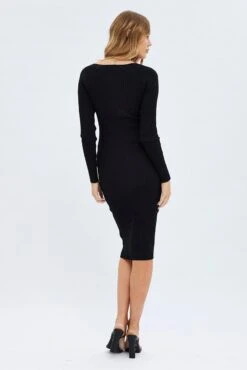 Black Knit Dress Long Sleeve Midi -Midi Dresses Style dd2992 40p black 5