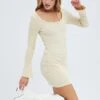 Nude Knit Dress Long Sleeve Scoop Neck Mini -Midi Dresses Style dd3009 40pb sand 1