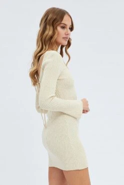 Nude Knit Dress Long Sleeve Scoop Neck Mini 11 Nude Knit Dress Long Sleeve Scoop Neck Mini -Midi Dresses Style dd3009 40pb sand 4