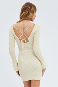 Nude Knit Dress Long Sleeve Scoop Neck Mini 12 Nude Knit Dress Long Sleeve Scoop Neck Mini -Midi Dresses Style dd3009 40pb sand 5