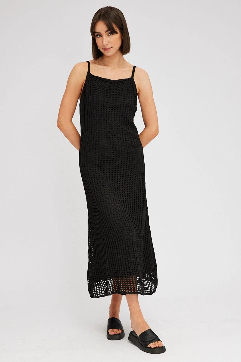 Black Knit Dress Sleeveless Maxi Crochet 5 Black Knit Dress Sleeveless Maxi Crochet - Image 3