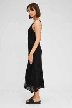 Black Knit Dress Sleeveless Maxi Crochet 11 Black Knit Dress Sleeveless Maxi Crochet -Midi Dresses Style dd3044 41pb black 4