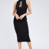 Black Knit Dress High Neck Sleeveless Midi -Midi Dresses Style dd3103 40pb black 1