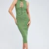 Green Knit Dress High Neck Sleeveless Midi -Midi Dresses Style dd3103 40pb khaki 1